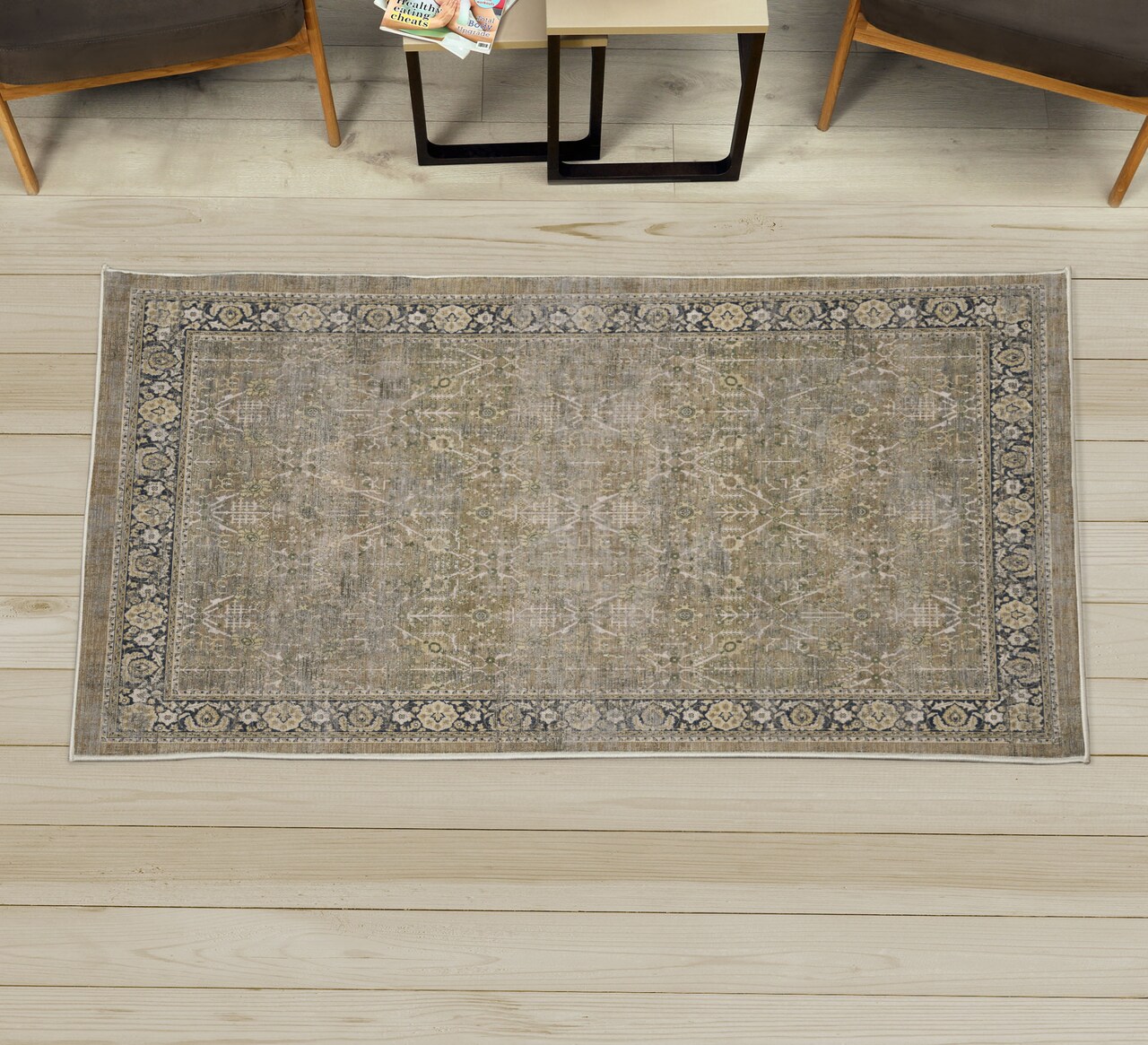 Ambesonne Boho Decorative Rug, Retro Themed Jumble Folk Culture Ornamental Forms and Floral Motives Print, Quality Carpet for Bedroom Dorm and Living Room, Khaki and Dark Grey